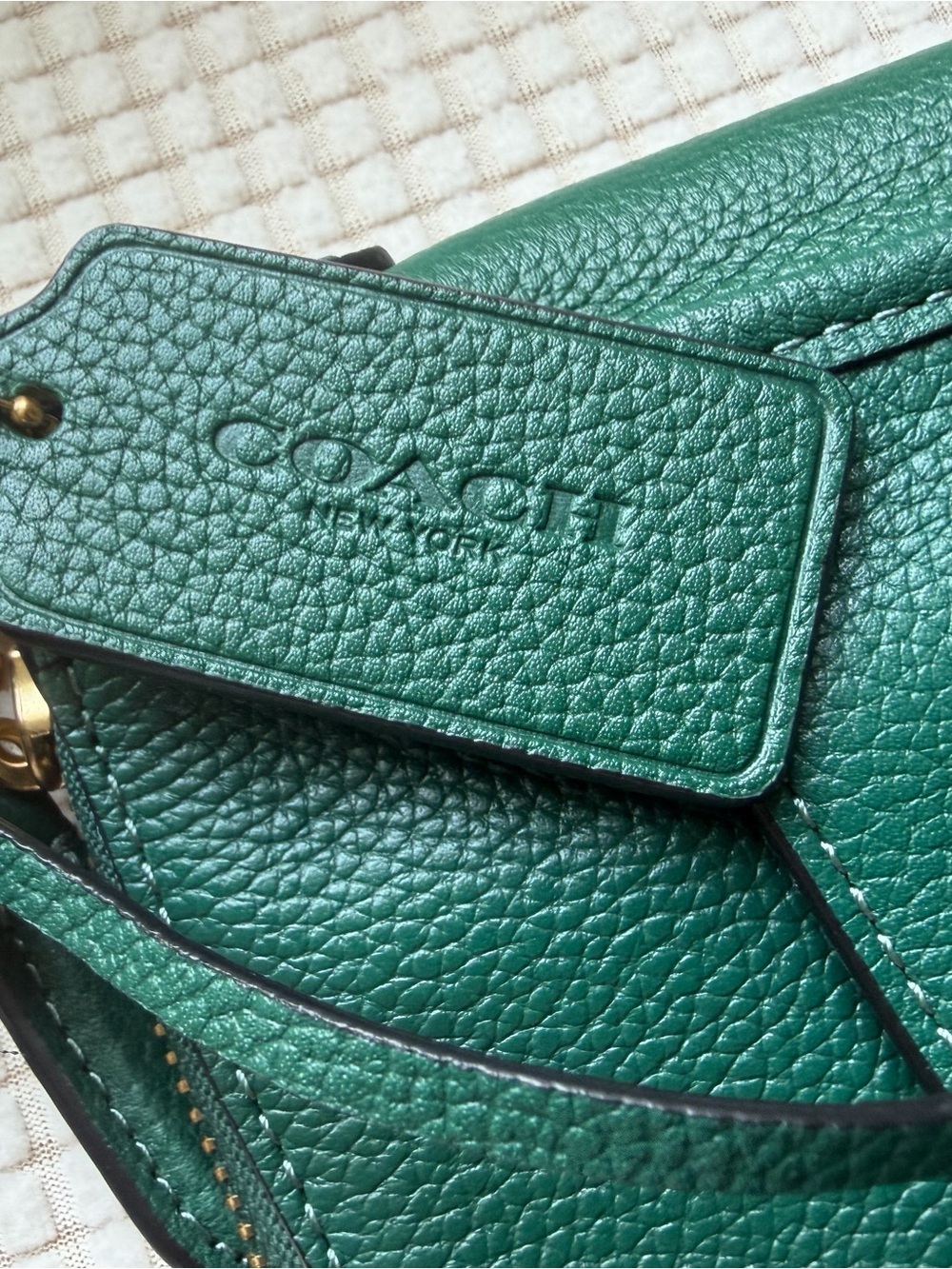 Coach Green Pebble Leather Turnlock Crossbody - Picture 6 of 9